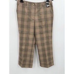 NY&Co Dress Pants 12 Women's Brown Plaid Straight Leg Crop Preppy Dark Academia